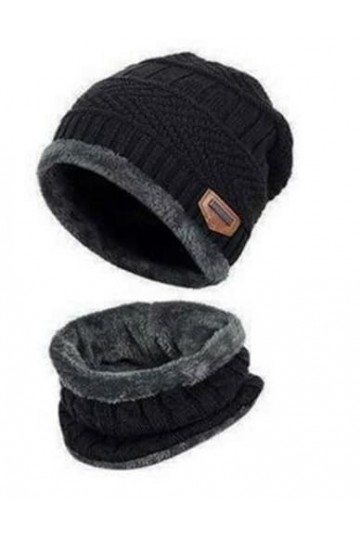 Apercik Bonnet tricoté chaud dhiver et écharpe ronde hommes et femmes peluche épaisse costume chaud épaissi, adapté pour les