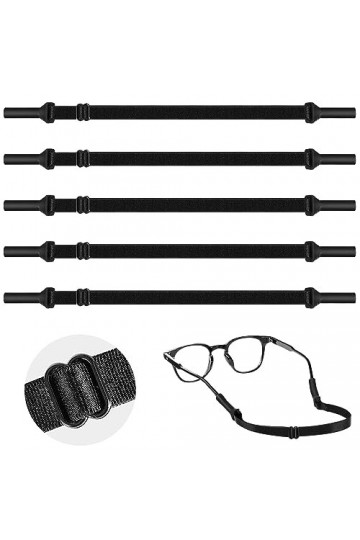 Hahhhha Lot de 5 sangles de lunettes en silicone réglables et antidérapantes de 35 cm - Pour homme et femme, Noir , taille un