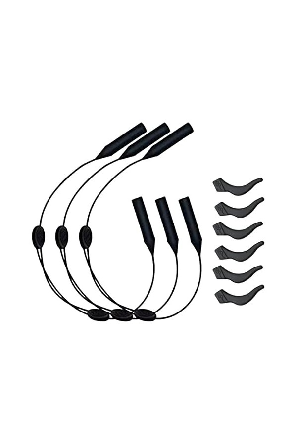 3 cordons de lunettes réglables de 25 cm, support universel pour lunettes de soleil de sport, 2 crochets doreille par sangle