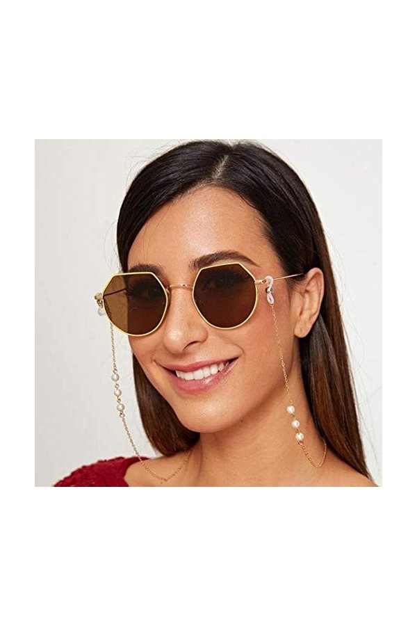 IYOU Chaîne à lunettes tendance chic avec perles dorées pour lunettes de ville, voyage, lunettes de soleil anti-perte pour fe