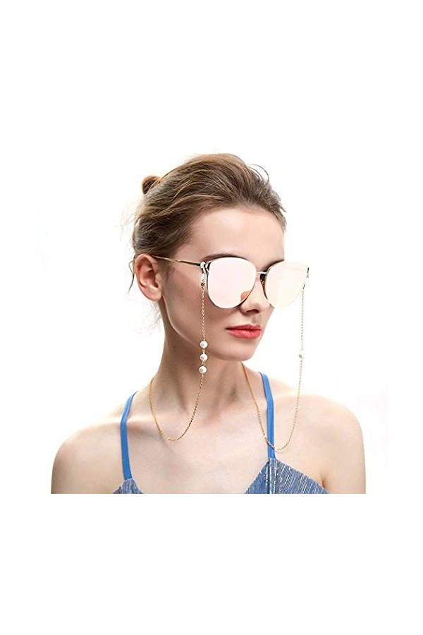 IYOU Chaîne à lunettes tendance chic avec perles dorées pour lunettes de ville, voyage, lunettes de soleil anti-perte pour fe