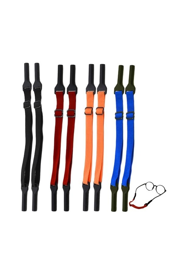 Lot de 8 cordons à lunettes réglables - Antidérapants - Sans queue - Pour homme et femme - Convient pour lunettes de sport, l
