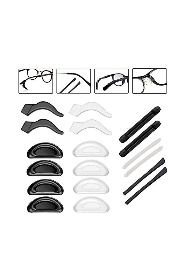 Lot de 9 paires de crochets antidérapants en silicone pour lunettes, lunettes de lecture, lunettes de vue