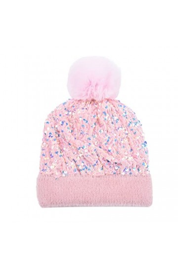 Yanmucy Bonnet dhiver à paillettes pour femme - Bonnet tricoté - Chaud pompon amovible - Casquette de ski scintillante pour 