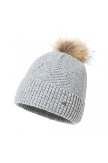 Comhats Bonnet dhiver en tricot pour femme avec pompon en fausse fourrure, 92203_Gris, taille unique
