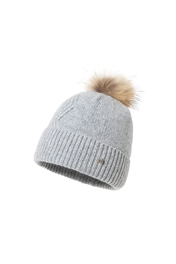 Comhats Bonnet dhiver en tricot pour femme avec pompon en fausse fourrure, 92203_Gris, taille unique