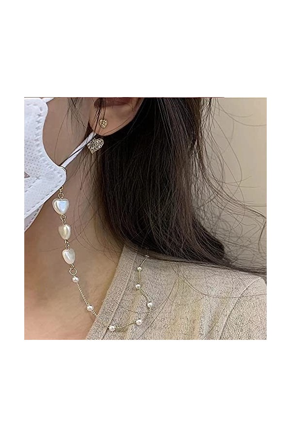 Sttiafay Perles Chaîne De Lunettes Pour Femmes Coeur Perle Masques Lunettes Sangle Lunettes De Soleil Dispositif De Retenue C