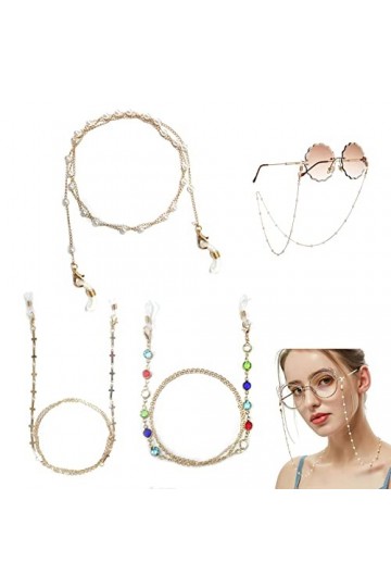 IHCEMIH Cordon Lunettes 3 Pièces Chaine Lunettes Femme Homme Sport Mode Perlé Corde Cordelette Collier Attache Sangle Chaînes