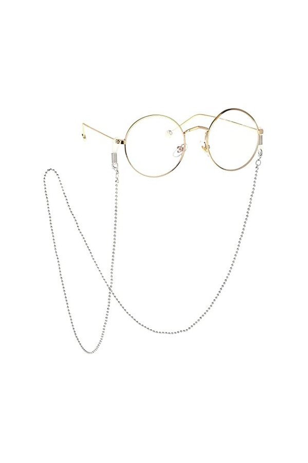TseenYi Chaîne de lunettes de soleil bohème antidérapante avec perles pour homme et femme Argenté 