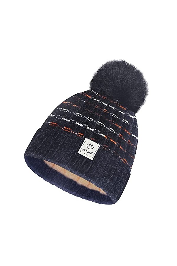 Huoberr Bonnet dhiver pour femme - Bonnet tricoté pour femme - Bonnet dhiver avec pompon - Tendance et chaud pour bonnet fe