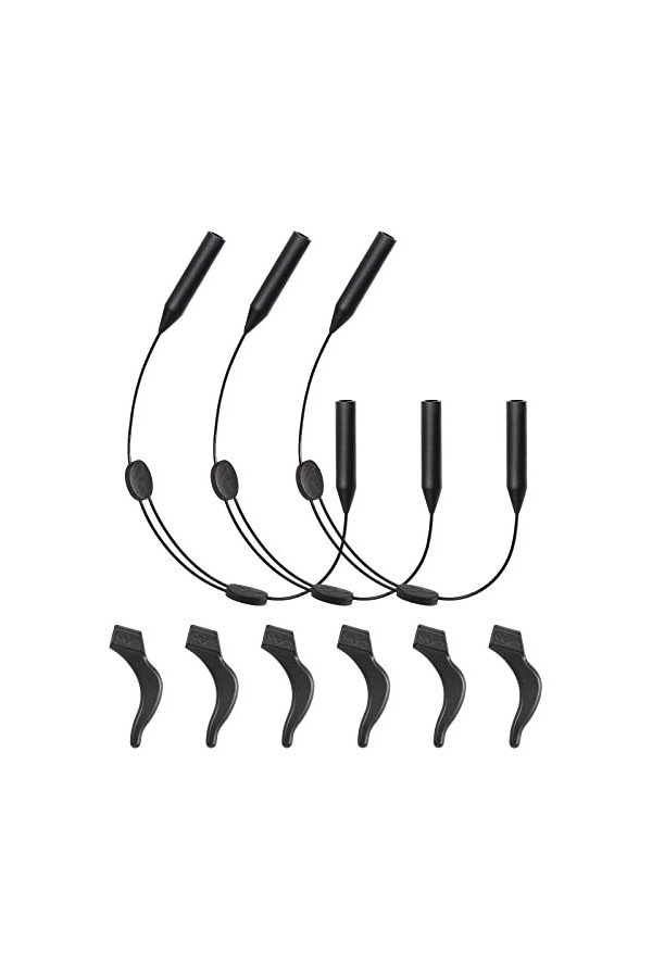 TOYMIS 3pcs Sangle de Lunettes en Silicone avec 3 Paires de Crochets dOreille, Cordon Lunettes Reglable pour Lunettes de Sol