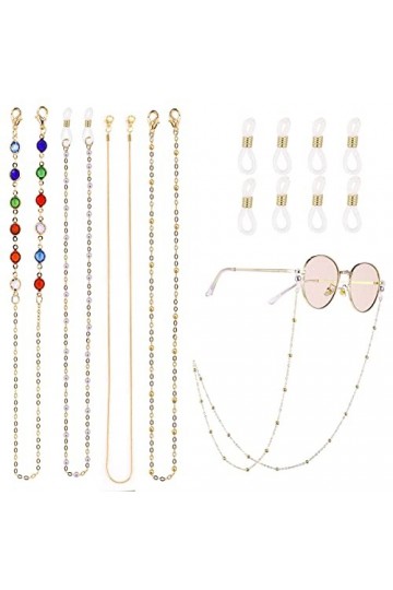 Lot de 4 chaînes de lunettes de soleil, chaînes de lunettes de soleil, chaînes de lunettes, chaînes de lunettes de lecture, c