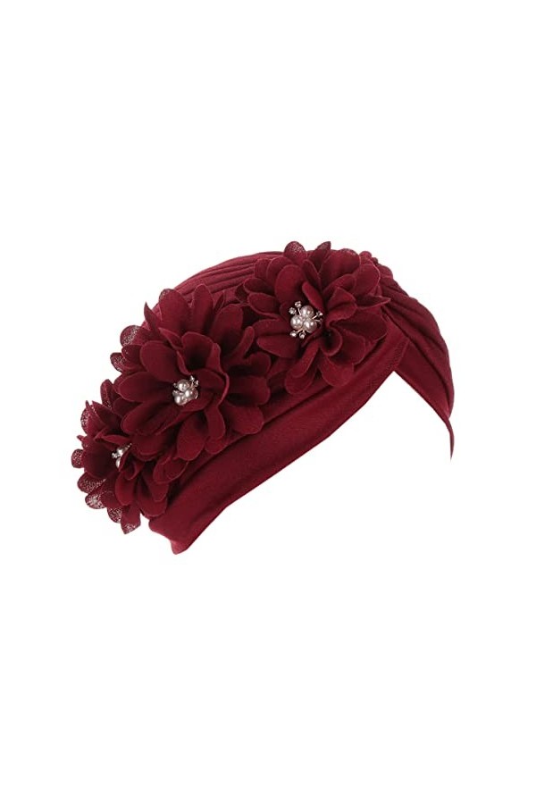 Turbans à fleurs pour femme avec fausses perles,Turban élastique doux pré-noué torsadé plissé,Bonnet de sommeil pour perte de