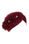 Turbans à fleurs pour femme avec fausses perles,Turban élastique doux pré-noué torsadé plissé,Bonnet de sommeil pour perte de