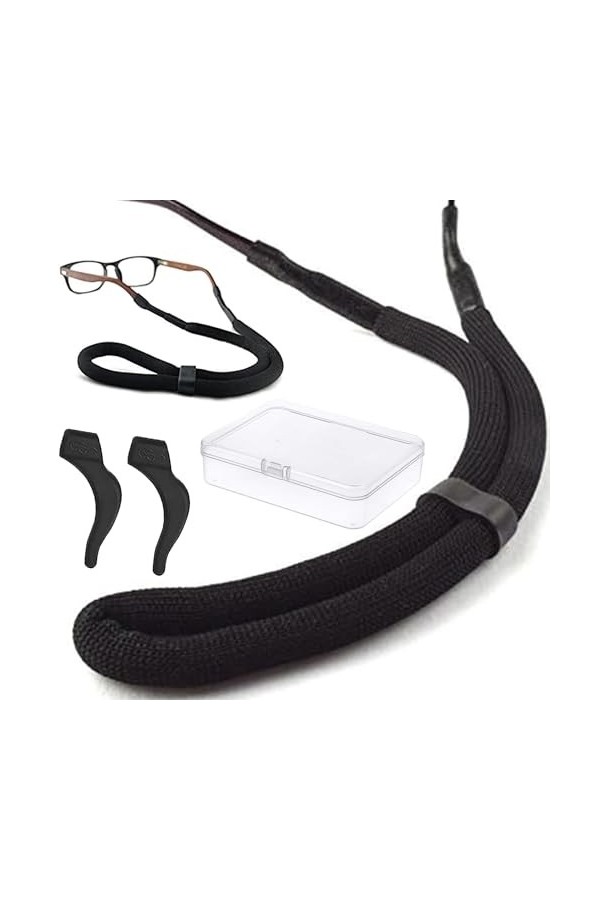 Euiooctory Cordon Lunettes, Attache Lunette Réglable avec Deux Anneaux en Silicone Antidérapants et Boîte de Rangement pour l