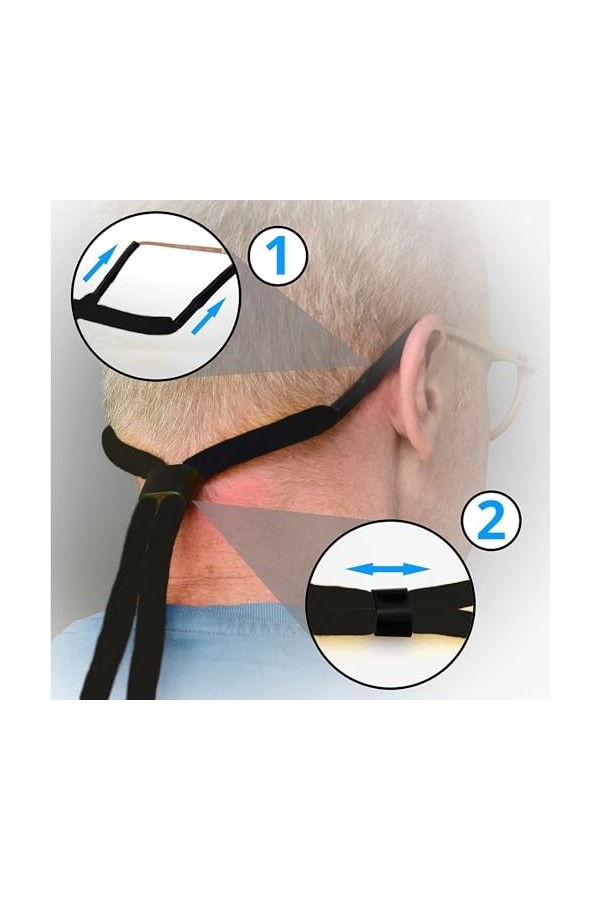 Euiooctory Cordon Lunettes, Attache Lunette Réglable avec Deux Anneaux en Silicone Antidérapants et Boîte de Rangement pour l