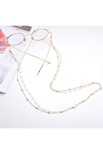 Yienate Bohême - Chaîne de lunettes pour femme avec double chaîne de perles en cuivre et strass - Accessoire de fixation de l