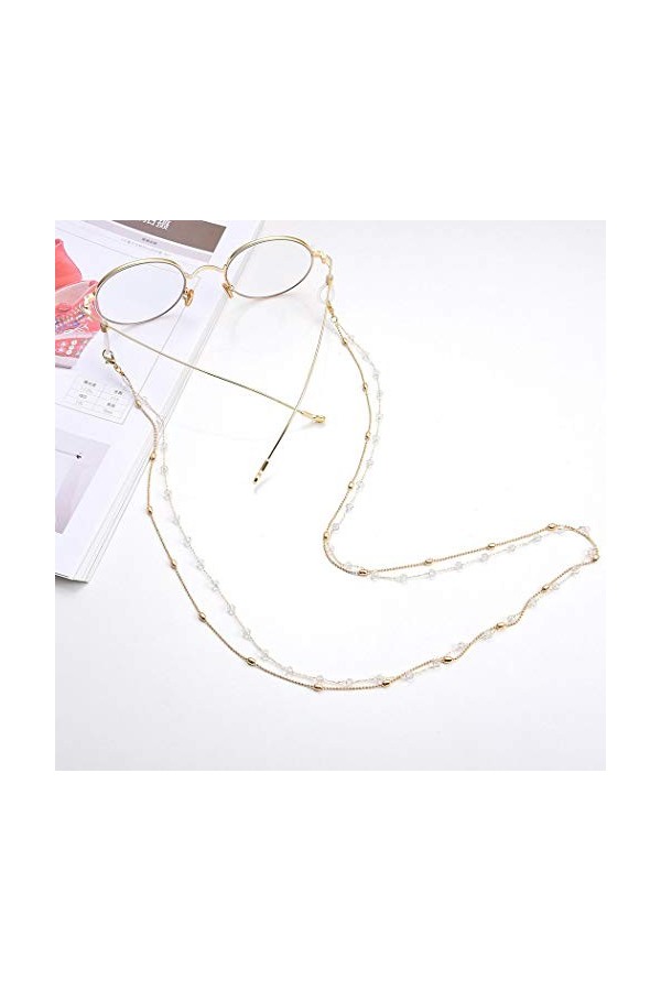 Yienate Bohême - Chaîne de lunettes pour femme avec double chaîne de perles en cuivre et strass - Accessoire de fixation de l
