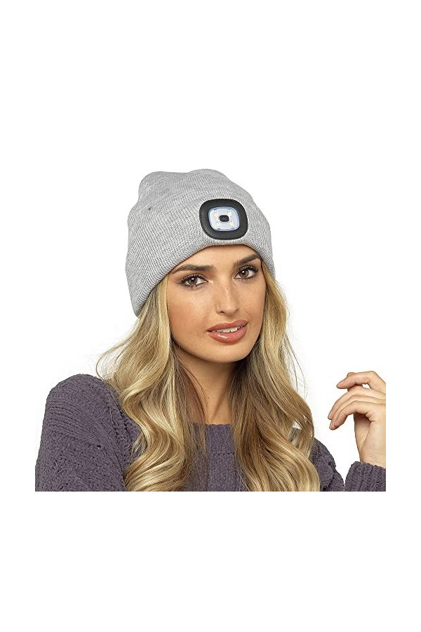 IUEG Bonnet dhiver chaud en tricot confortable alimenté par piles avec lumière LED pour le camping, visibilité de sécurité p