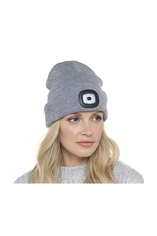 IUEG Bonnet dhiver chaud en tricot confortable alimenté par piles avec lumière LED pour le camping, visibilité de sécurité p