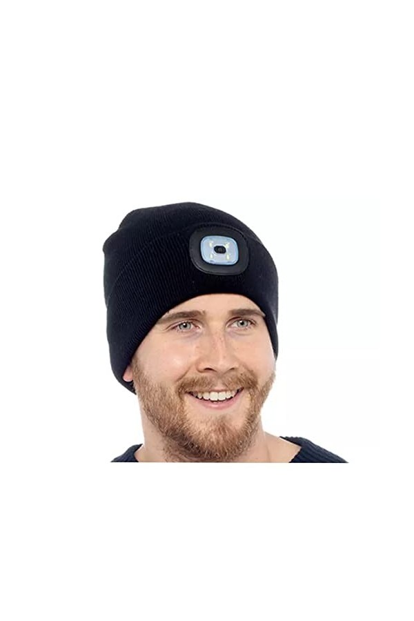 IUEG Bonnet dhiver chaud en tricot confortable alimenté par piles avec lumière LED pour le camping, visibilité de sécurité p