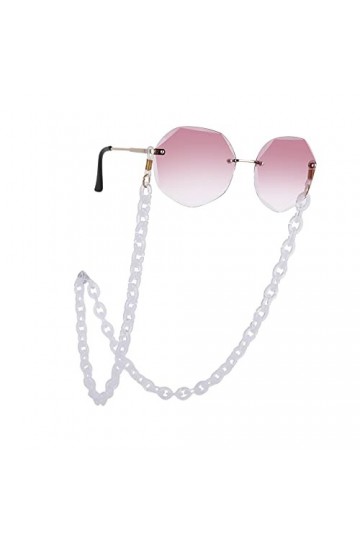 EUEAVAN Chaîne de masque en acrylique pour lunettes de soleil pour femme, tendance, blanc transparent, Medium