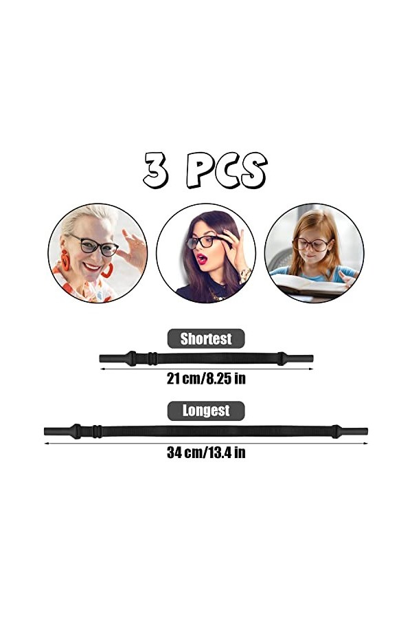 TOYMIS 3pcs Sangles de Lunettes Réglable, Cordon Lunette Silicone Lanière de Lunettes Retenues de Lunettes Cordon à Lunettes 