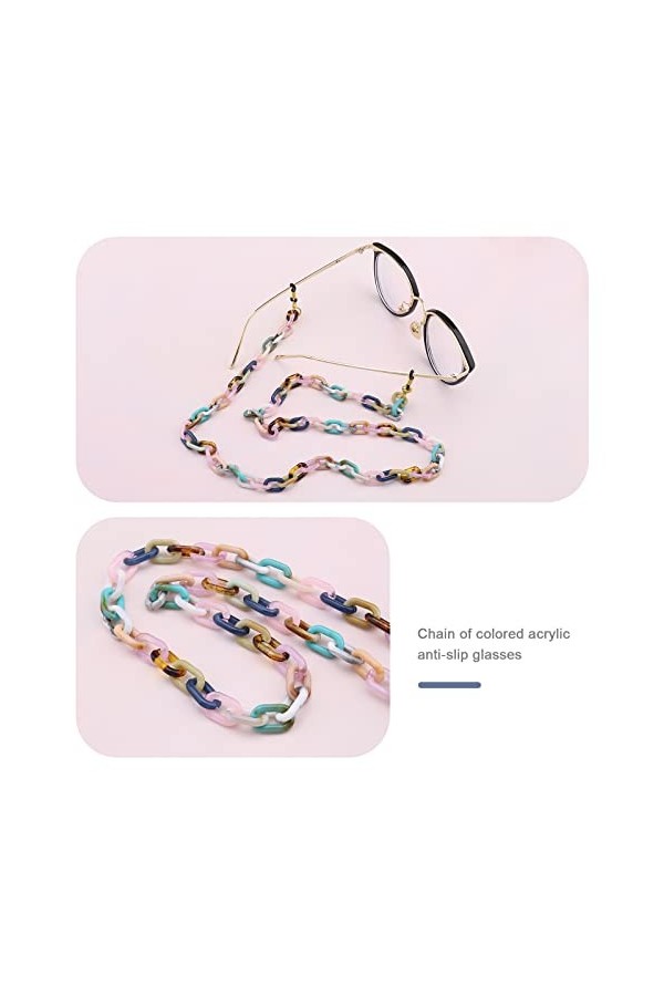 Be In Your Mind 2pcs Chaîne de Lunettes de Soleil Acrylique Chaîne de Lunettes Longe Antidérapant Porte-Lunettes de Lecture C