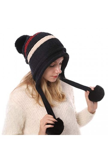 TENDYCOCO Bonnet péruvien en tricot avec pompon - Bonnet péruvien - Bonnet dhiver pour femme, Noir