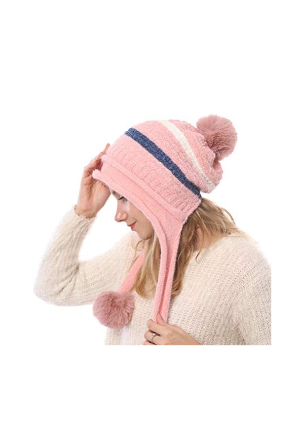 TENDYCOCO Bonnet péruvien en tricot avec pompon - Bonnet péruvien - Bonnet dhiver pour femme, Noir