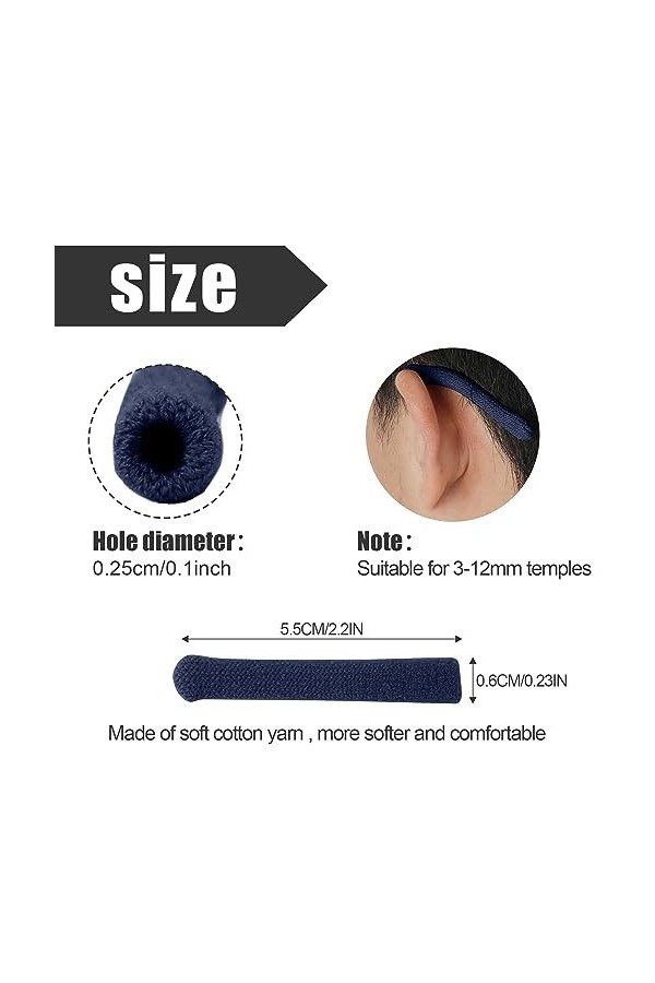 PEUTIER 4pcs Coussinet Oreille Lunettes, Tricoté en Coton Antidérapant, Embouts pour Branches de Lunettes, Manchon de Bras de