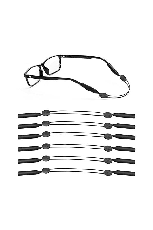 6 PièCes Cordon Lunettes Sport/Bandes Lunettes éLastiques en Silicone/Sangle Souple AntidéRapante Noire pour Lunettes Soleil,