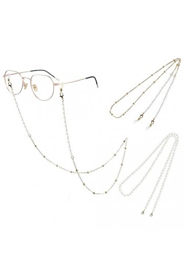 XIEJ Lot de 2 chaînes de lunettes pour femme - Perles - Chaîne de lunettes dorée - Chaîne de lunettes - Chaîne de masque - Él
