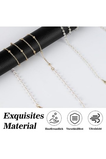 XIEJ Lot de 2 chaînes de lunettes pour femme - Perles - Chaîne de lunettes dorée - Chaîne de lunettes - Chaîne de masque - Él