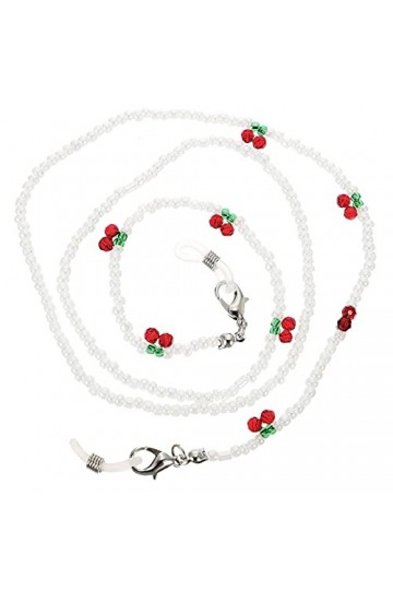 Happyyami Lunettes Chaîne avec Cerise Perles en Métal Lunettes de Soleil de Perles Bracelet Face Cover Lanière Clip Anti- De 