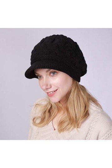 YAMEE Bonnet Femme Hiver Chic à Bord,Casquette Femme Hiver Vintage,Béret Femme Hiver à visière Chapeau Femme Chaud tricoté