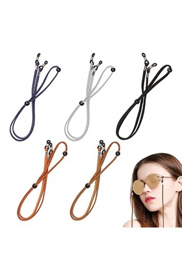 Lot de 5 sangles de lunettes en nylon antidérapant de 5 mm - Cordon coloré pour lunettes de vue - Cordon réglable pour femme 