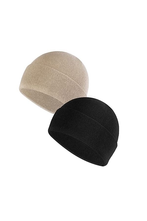 Sibba Lot de 2 Bonnets Unisexes en Tricot Doux et léger pour lhiver Bonnet de pêcheur Chaud Coupe Vent pour Homme et Femme N