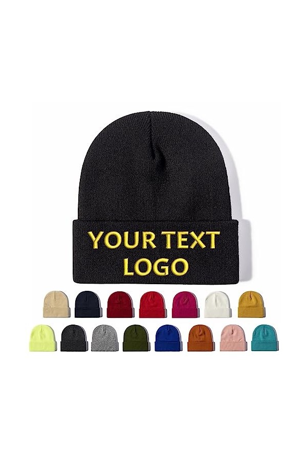 Buaodam Bonnet tricotés sur Mesure avec Texte,Logo et Motif Imprimé,Personnaliser Casquette tricotée Adulte Unisexe,Bonnet Ch