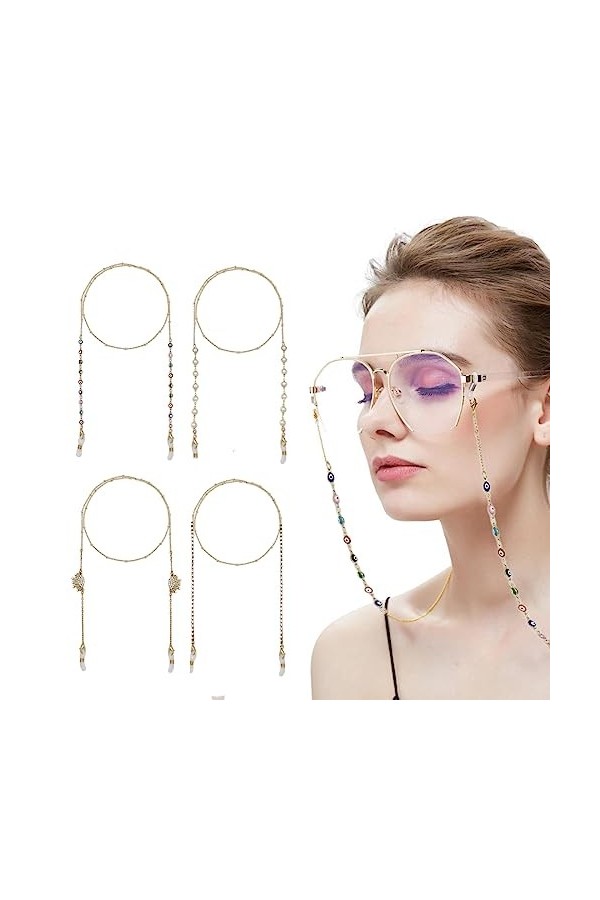 SJBAUTYO 4 Pièces Femmes Chaîne pour Lunettes,Chaînes de Lunettes Élégant,Convient pour les lunettes de soleil, les lunettes 