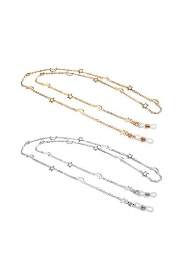 Borsgye Lot de 2 chaînes de retenue pour lunettes - Style étoile et lune