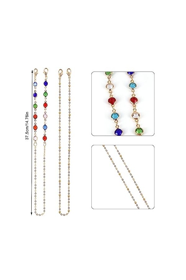 Lot de 2 chaînes de lunettes de lecture, chaînes de lunettes de soleil, chaînes de lunettes à perles pour femme avec crochets