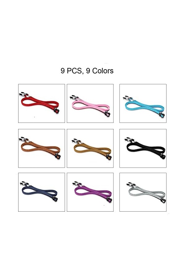 MiaLover Lot de 9 cordons à lunettes en cuir synthétique - Pour homme et femme