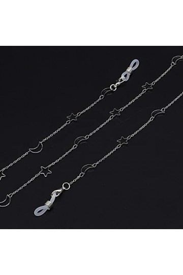Aabellay Lot de 2 cordons de lunettes en métal avec extrémités en caoutchouc - Style étoile et lune