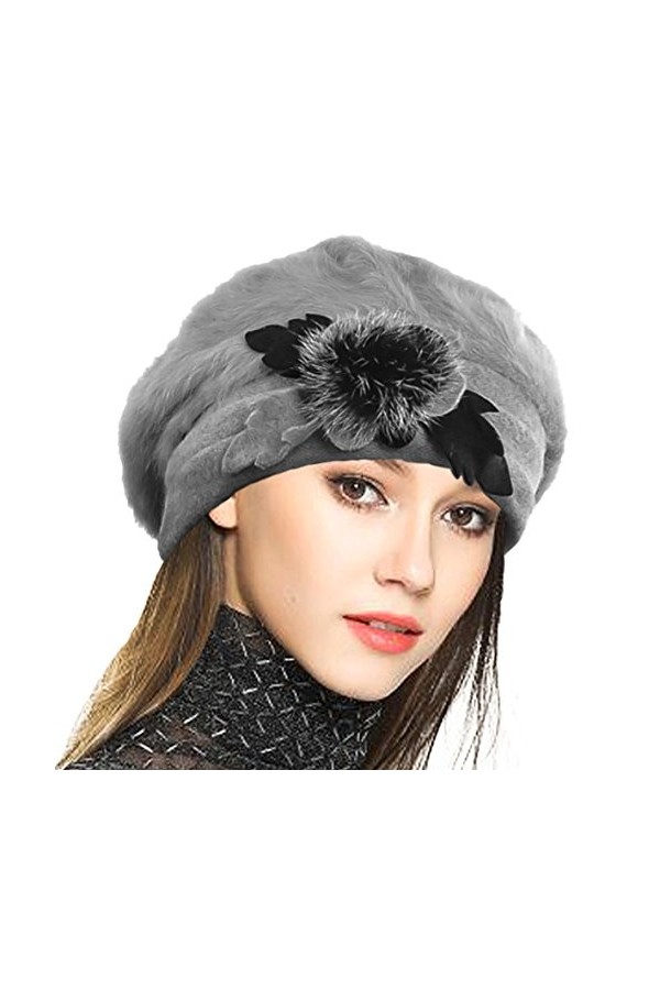 VECRY Femme Laine Béret Français Cloche Angola Robe Bonnet Calotte Chapeaux dhiver Crème, Taille M 