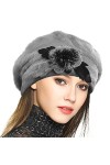 VECRY Femme Laine Béret Français Cloche Angola Robe Bonnet Calotte Chapeaux dhiver Crème, Taille M 