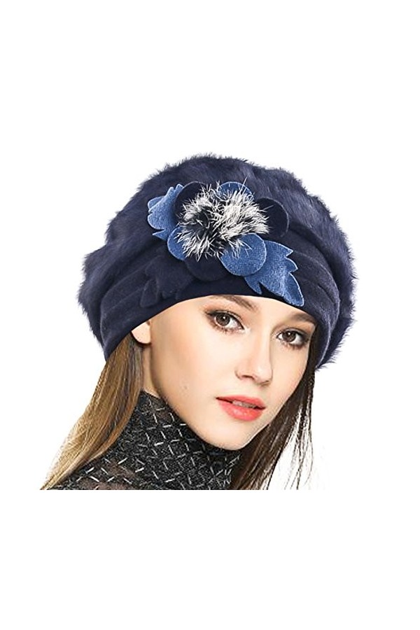 VECRY Femme Laine Béret Français Cloche Angola Robe Bonnet Calotte Chapeaux dhiver Crème, Taille M 