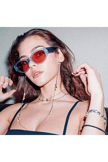 IYOU Chaîne de lunettes de soleil avec pendentif en perle doré - Pour la plage, la rue, les Shot - Pour femme et fille