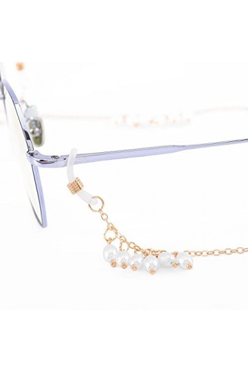 IYOU Chaîne de lunettes de soleil avec pendentif en perle doré - Pour la plage, la rue, les Shot - Pour femme et fille