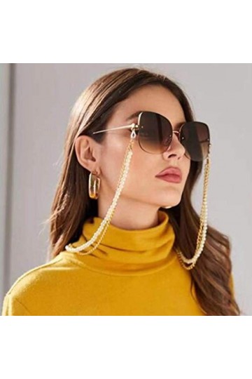 IYOU Chaîne de lunettes de soleil tendance dorée avec perles pour femme et fille